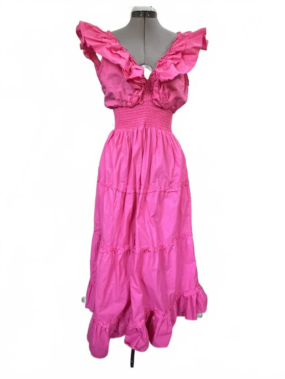 House of Harlow Pink Ruffle Maxi Dress with Pockets Size S